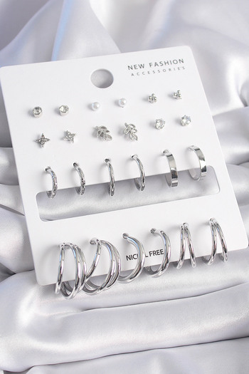 Skygo 12 Pairs Brass Silver Zircon Cubic Zirconia Women's Earrings Set - Tj-Bkp9681
