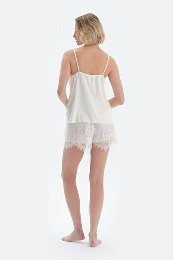 Dagi Camisole de mireasă din satin cu detaliu din dantelă albă