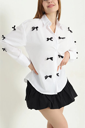 vuvutasarım New Season White Bow Detail Poplin Shirt