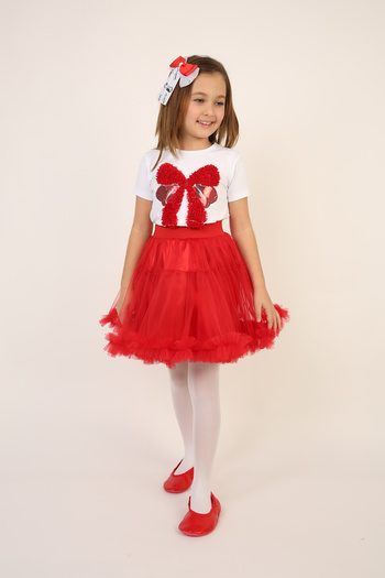 Dıgıl Kids Girl's April 23 Show Outfit Red Ribbon Suit