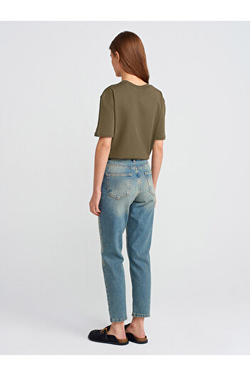 Dilvin 71779 Pantaloni Mom din denim din lycra spălat cu laser-nuanță
