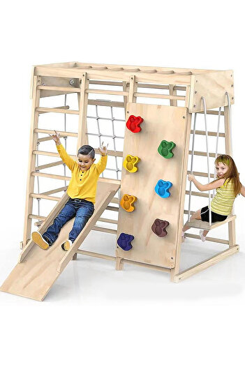Ma Baby Indoor Jungle Gym, 7 Functions Wooden Baby Toddler Climbing Toys Montessori Climber Playset 329