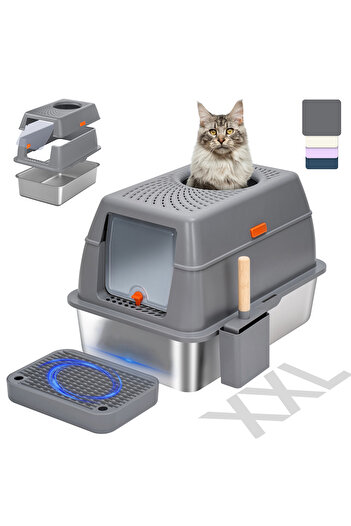 KidLe Cat Litter Box with Lid Metal Litter Pan Tray with High Wall