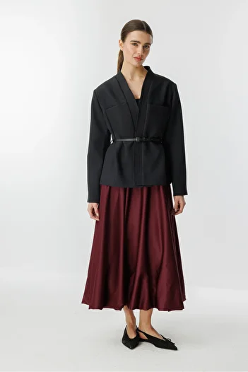 Hooopstore Satin Princess Burgundy Skirt