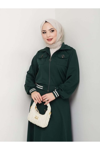 ESLEMNUR Biker Jacket Skirt Suit with Ribbed Waist