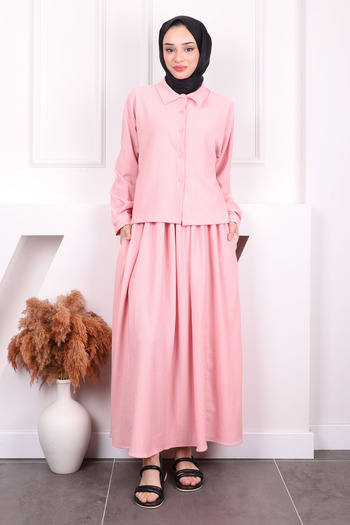 İmajButik Powder Front Short Back Long Shirt Skirt Wrap Suit