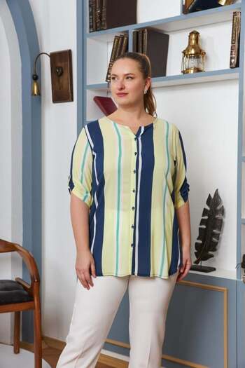 RMG Large Size Viscose Blouse - Yellow Sleeve Epaulettesподробно