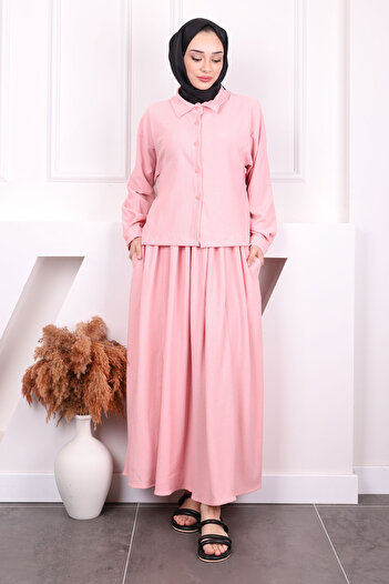 İmajButik Powder Front Short Back Long Shirt Skirt Wrap Suit