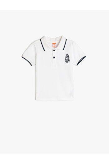 Koton Cotton Embroidery Detailed Short Sleeve Polo Neck T-Shirt