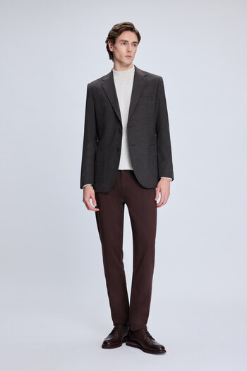 Hatemoğlu Brown Slim Fit Mono Collar Casual Jacket