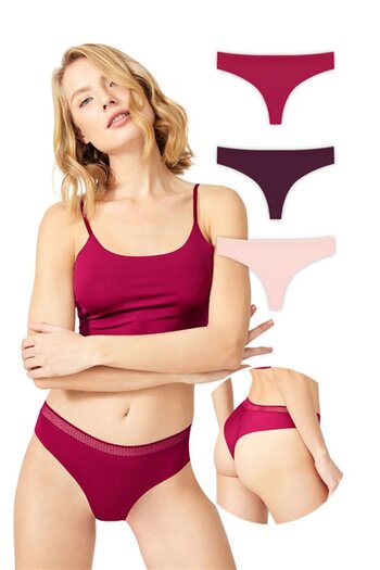 Cottonhill Basic Mesh Elastic Laser Cut Brazilian Panties 3 Pack