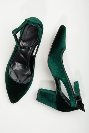Hayalimdeki Ayakkabı Hero Heeled Khaki Velvet Women's Shoes