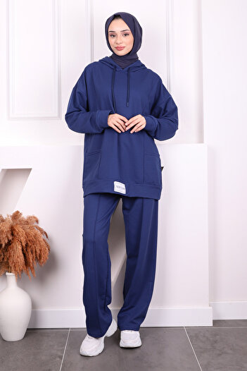 İmajButik Σετ χιτζάμπ με δύο κλωστές Navy Blue με ετικέτα στο μπροστινό μέρος