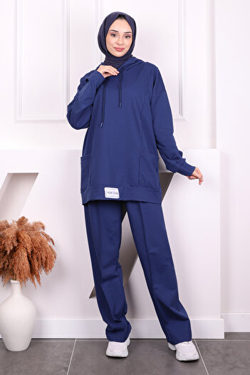İmajButik Σετ χιτζάμπ με δύο κλωστές Navy Blue με ετικέτα στο μπροστινό μέρος