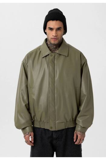 İLKCET MODA Vintage Unisex Χακί Μπουφάν με μανίκια με μπαλόνια