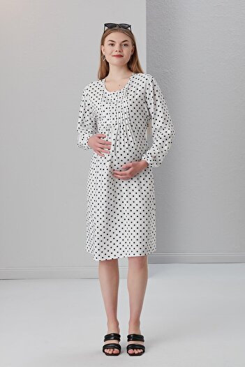 Işşıl 4502-nervoured Collar Polka Dot Viscose Maternity Tunic-dress