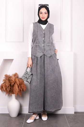 İmajButik Smoked Vest Skirt Denim Suit