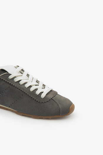 SAYL Gri Hakiki Deri Süet Bağcıklı Kadın Sneaker Spor Ayakkabı