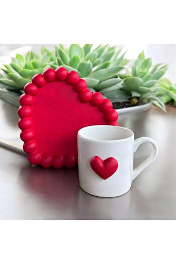 NurMood Art Decoration Heart-Shaped Porcelain Coffee Cup and Heart-Shaped Bubble Plate