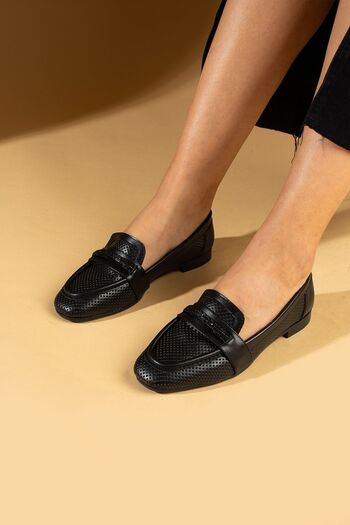 Pembe Potin Women's Ballerinas Black Stone Buckle Lightweight Comfortable Sole Stylish Casual Shoes