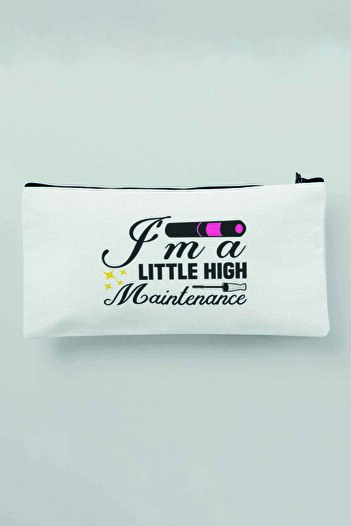 qoeuyl boutique Біла тканинна косметичка - İm A Little High Maintenance з принтом, пенал для ручок, гаманець