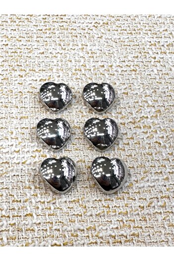 ODDA TASARIM ATÖLYESİ Curved Silver Heart Model Set of 6 Buttons