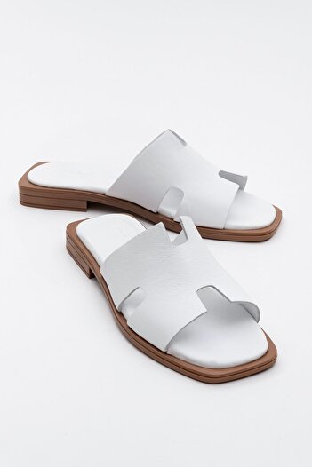 LuviShoes Jez White Skin Genuine Leather Women's Slippers