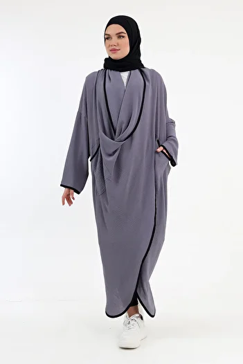 Berel Moda Casual Draped Pocket Fenomen Cross Tunic Gray