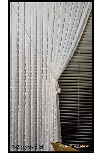 venedik home New Season Pompom Super Linen Tulle Curtain 1X2 Sparse Pleat, Wrinkle-Free, Iron-Free (4 Bulk Braçol Gift)