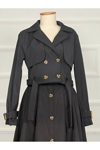 RACE FASHİON Double Trench Coat Suit with Skirt Pocket Rc3080