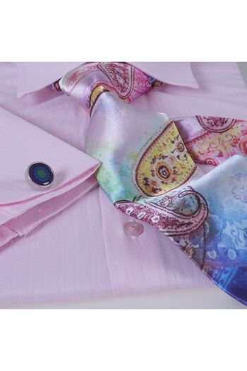 Exve Exclusive Pink Self-Striped Gift Boxed Double Cuff Shirt Cufflinks and Tie Set