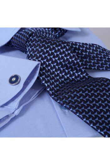 Exve Exclusive Sky Blue Self-Striped Gift Boxed Double Cuff Shirt Cufflinks and Tie Set