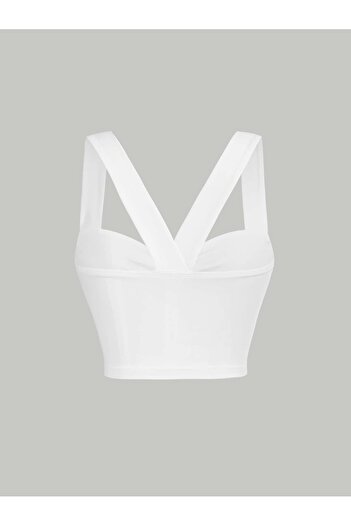 WEEST MODA λευκό καλοκαιρινό φαρδύ λουράκι ώμου twist μπροστινό φαρδύ λουράκι επάνω κομμένο