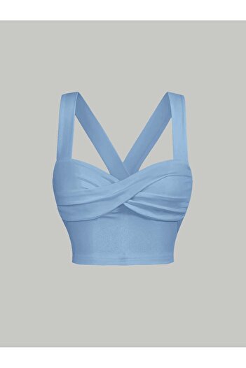 WEEST MODA Top crop cu bretele late de vară albastru bebeluș