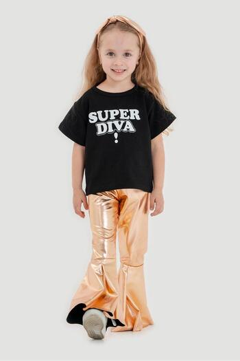 Magu Girl - Shiny Gray Spanish Leg Crop T-shirt and Top Set