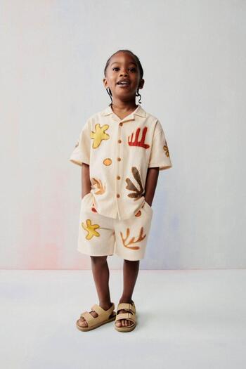 Magu Boy's Oversize Shirt and Bermuda Shorts Set - Ecru Digital Print Pattern