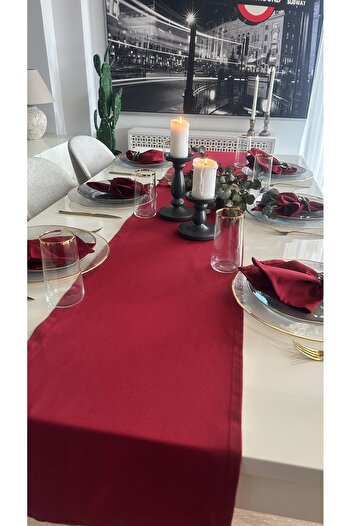 Decamor home Cotton Stain-Proof Burgundy Long Runner