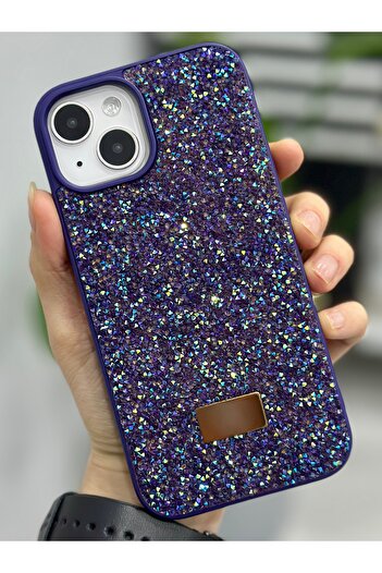 Go Aksesuar iPhone 14 Plus and 15 Plus Compatible Diamond Design Rhinestone Sparkling Shiny Diamond Silicone Case