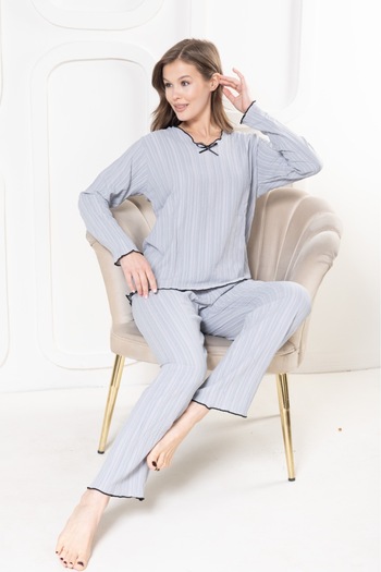 pajama set Dokuma likraklı pamuklu yumuşak kumaş rahat kesim Pijama Takımı
