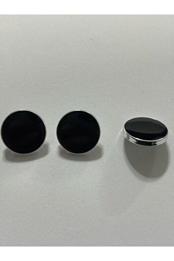 BEİLYS COSMETİCS & ACCESSORY Set of 3 Black Mother of Pearl Buttons with Silver Metal Frame 2 Cm. (Bd17)