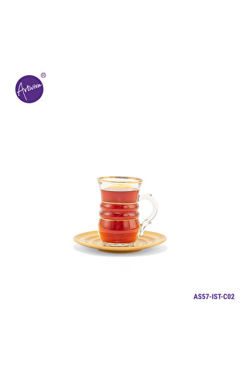 ARTIVIRA AS57-Tea set consisting of 6 clear glass tea cups and 6 saucers made of ceramic with distinctive modern engravings