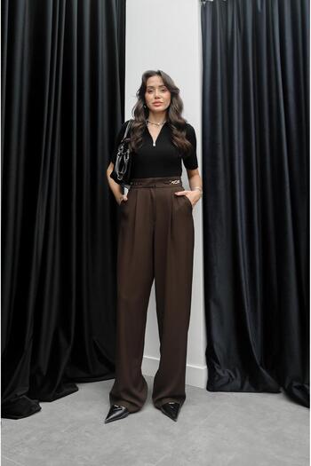 Havoş Brown Accessory Detailed Palazzo Trousers