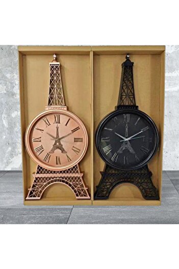 Generic Plastic wall clock with glass in the shape of the Eiffel Tower, available in two colors: black and copper