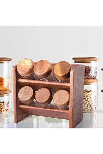 Billi 6 Pcs Spice Bottles With Wooden Rack Aca 216/6Wl, Brown