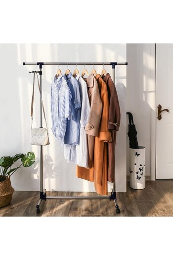 Mahmayi SONGMICS Adjustable Garment Coat Rack with Casters Hanging Rail Clothes Stand-Silver and Blue