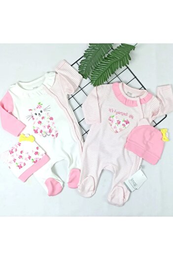 imajbebe Kıtty Girl Patterned Hat 2-Piece Jumpsuit