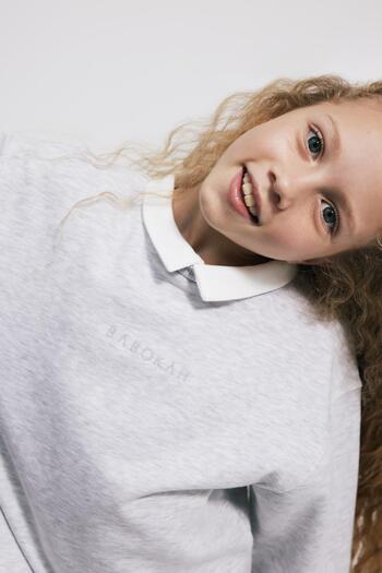 BABOKAH (Kids Girl) Yakalı Loose Fit Sweat Gri Melanj Elbise