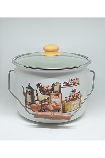 Avşar Enamel Evi̇m 22 cm 4.3 Liter Decorated Enamel Copper Cereal Cereal Yogurt Pot