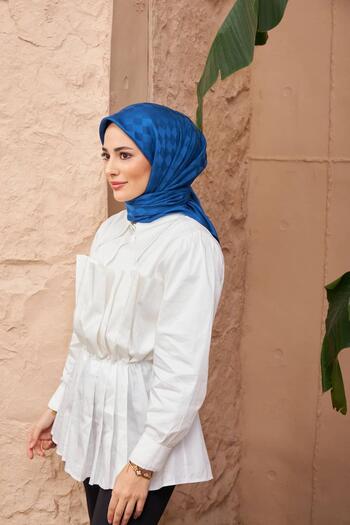 İpekhan Checkerboard Jacquard Scarf Night Blue 9900-16