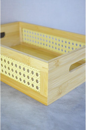 Bayev Set of 3 Bamboo Hazeran Rectangular Trays - Decorative Presentation Serving Tray
